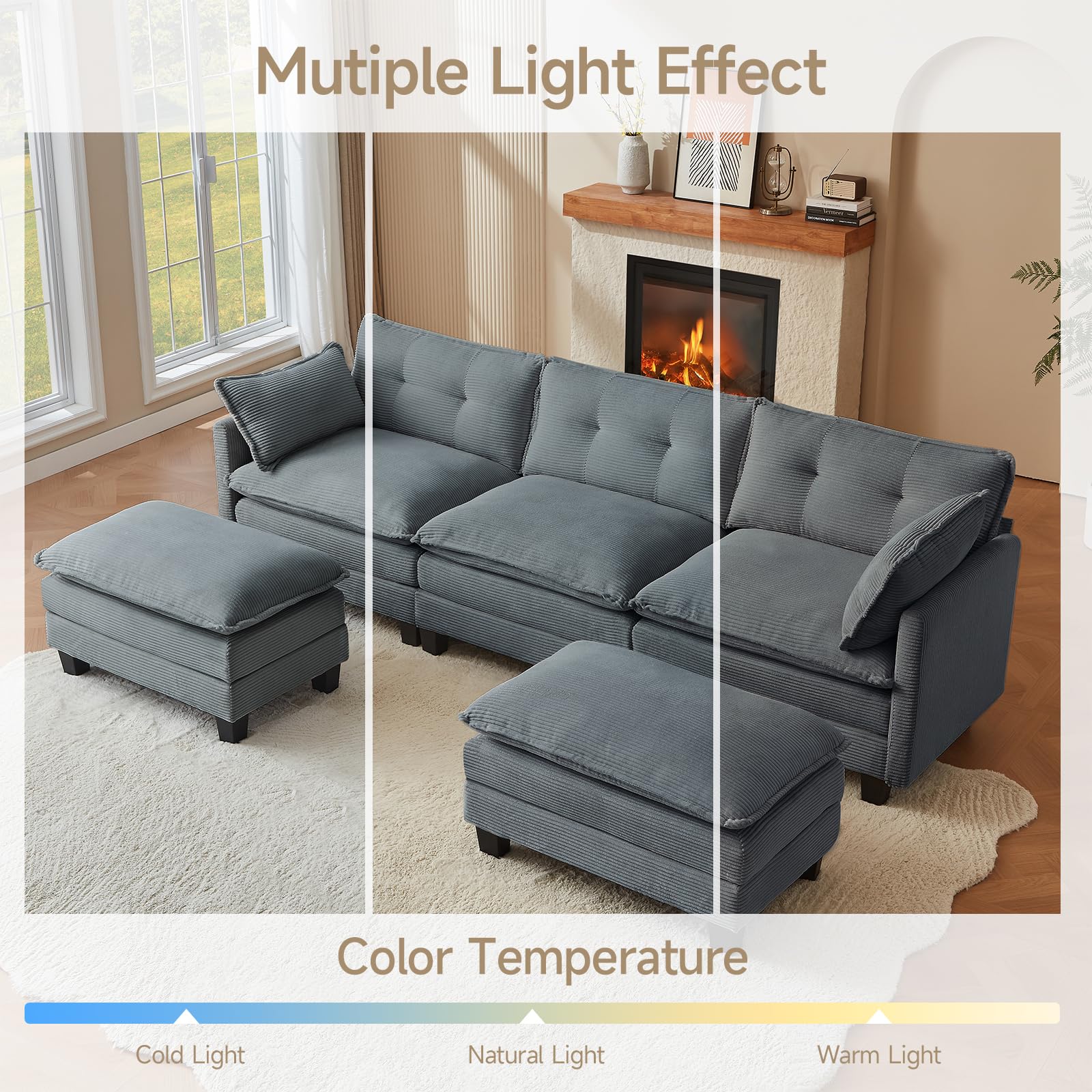 111.5" U-Shaped Modular Sectional Sofa with Ottomans