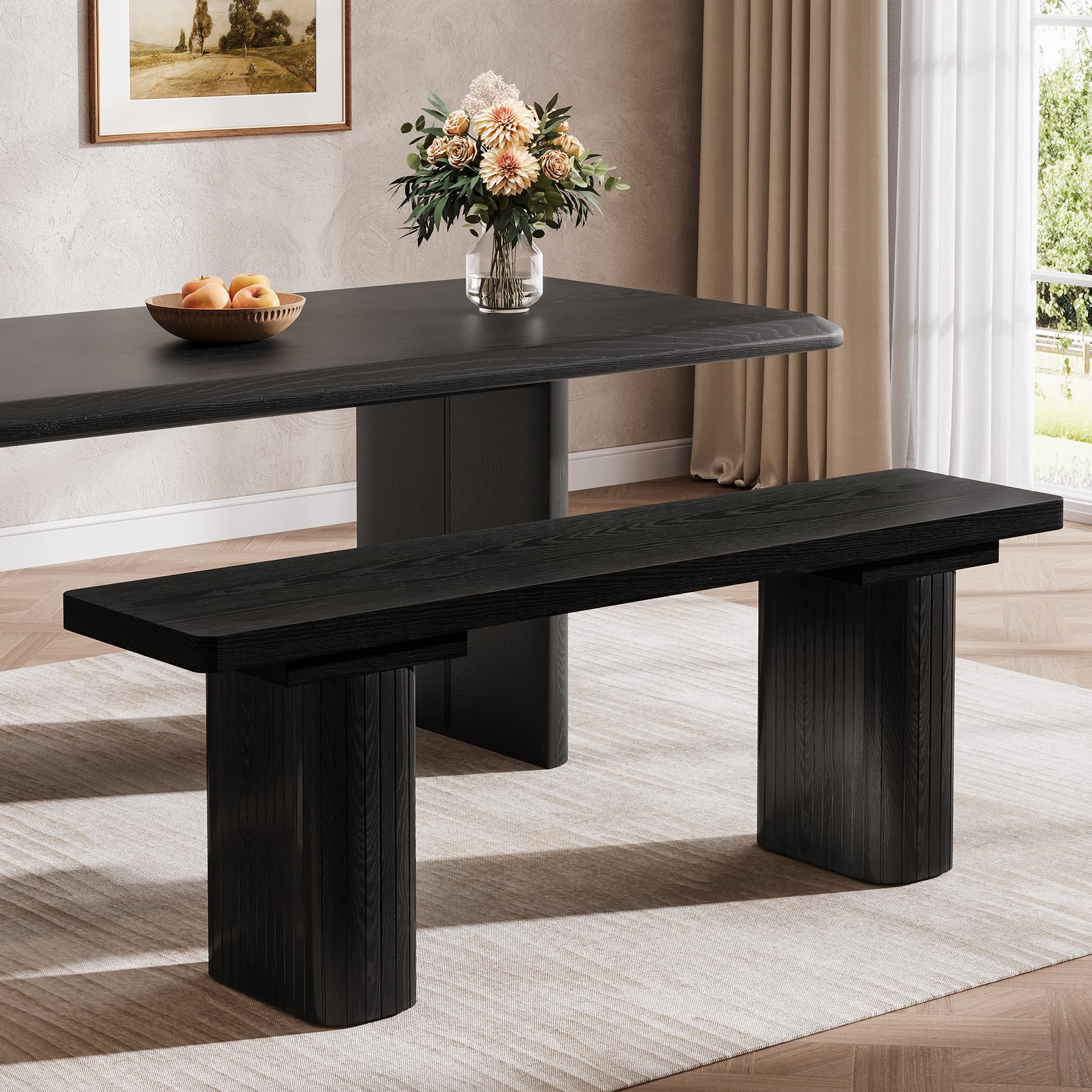 47-Inch Wooden Dining Bench with Sturdy Legs