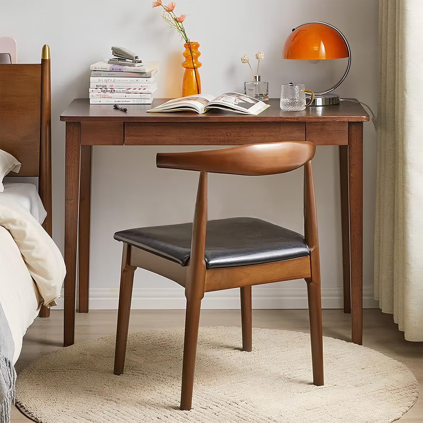 Mid-Century Modern Oak Computer Desk with Drawer