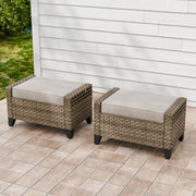 2 Pieces Outdoor Wicker Patio Footstools with Removable Cushions