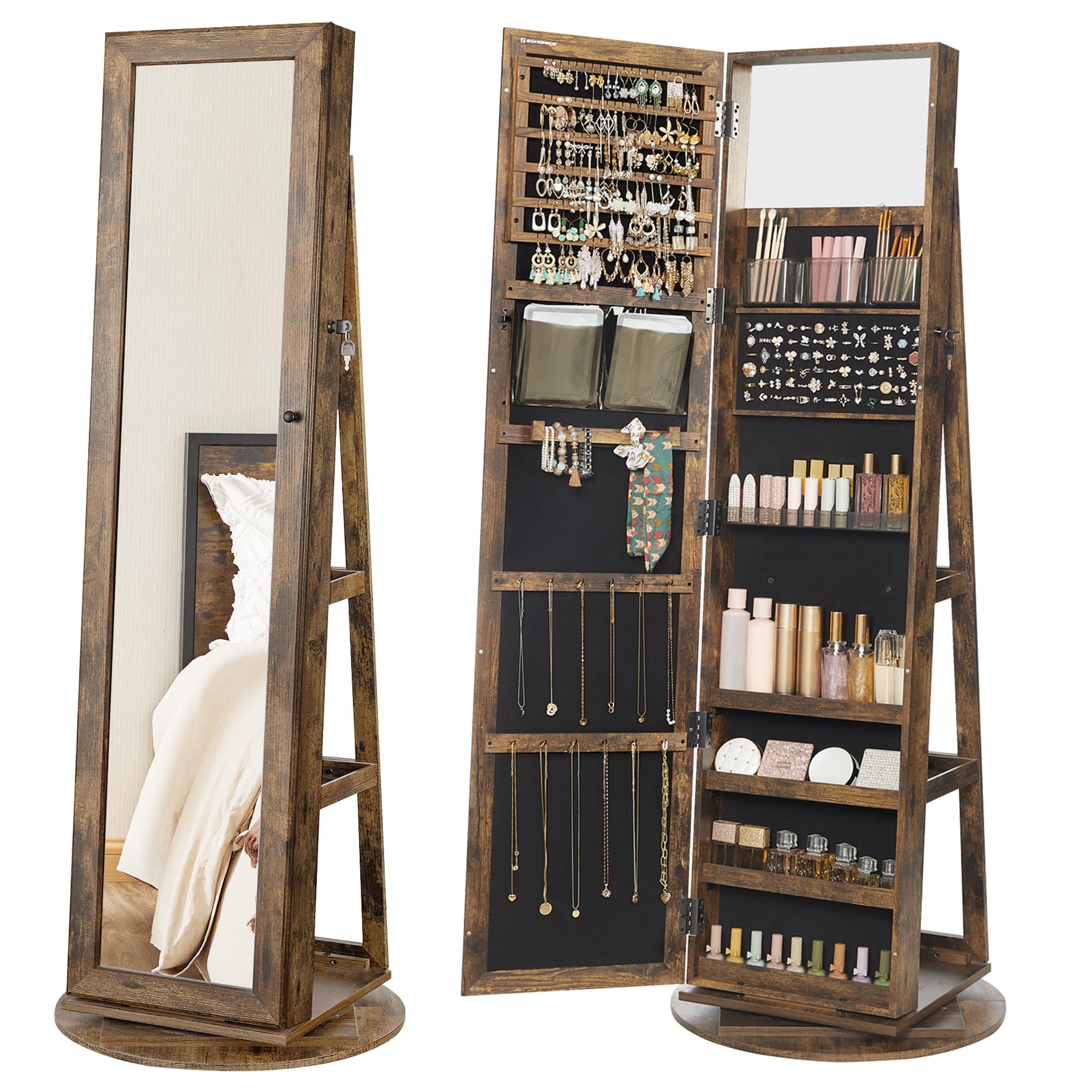 360° Swivel Jewelry Cabinet with Full-Length Mirror