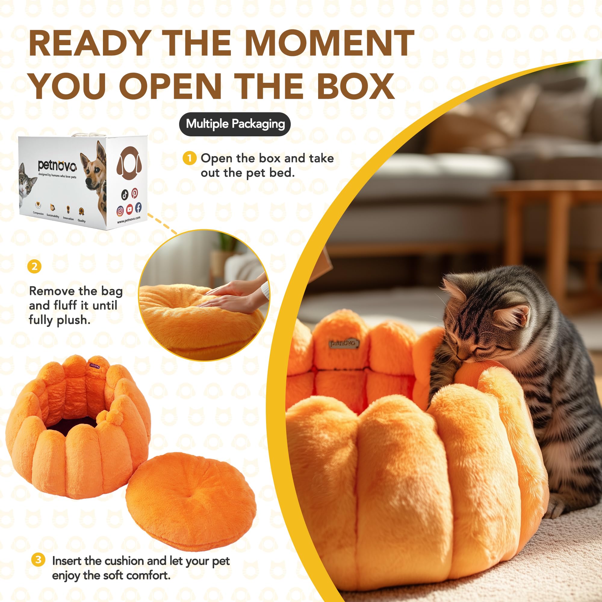 Pumpkin Calming Cat Bed Donut Cuddler