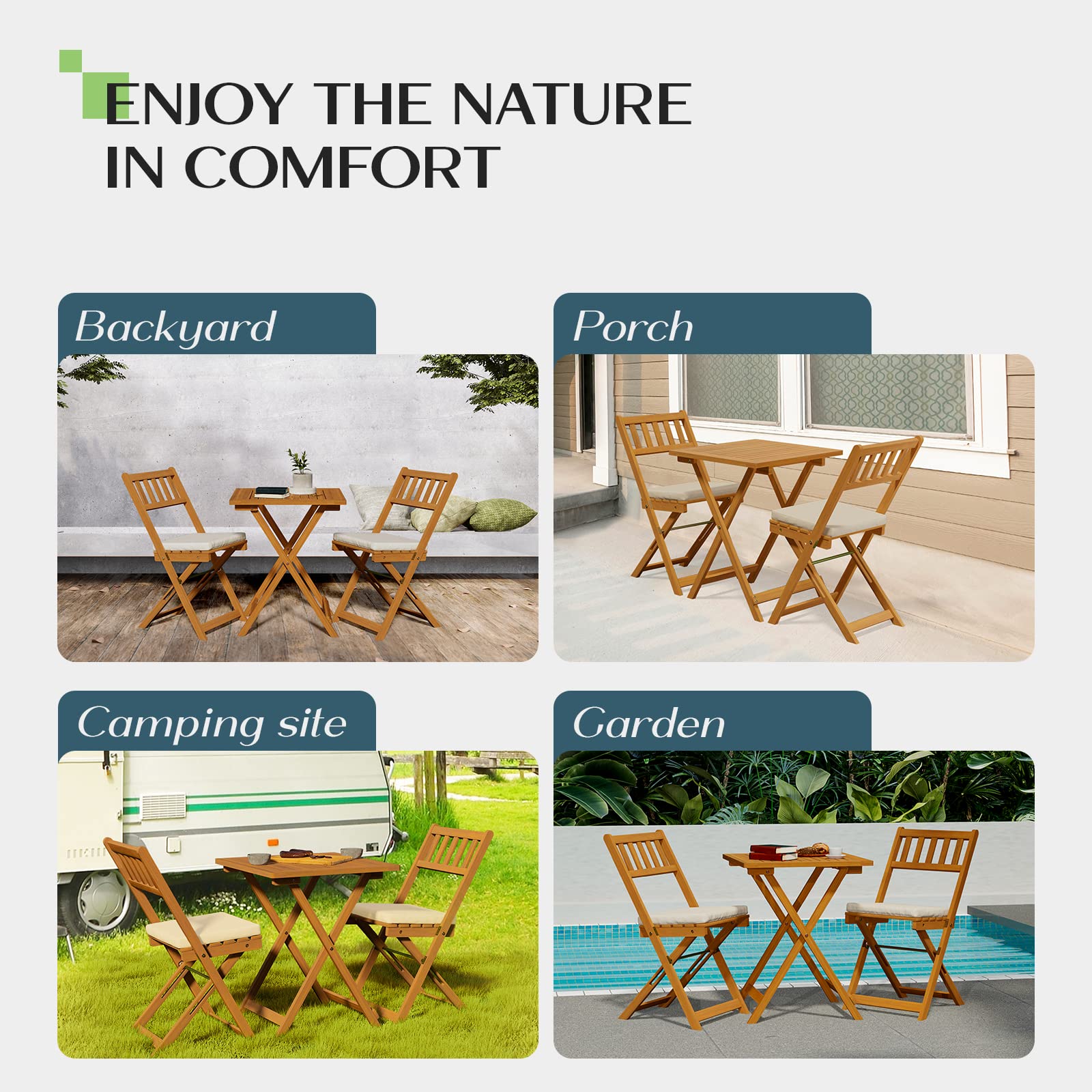 Heavy Duty 400lbs Patio Bistro Set 3 Piece Outdoor Folding