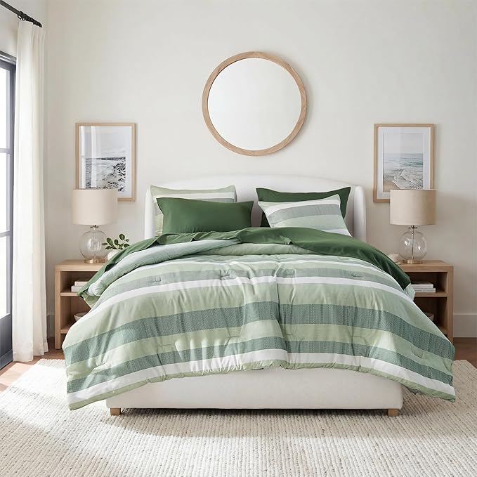King Size Striped Comforter Set 7 Piece