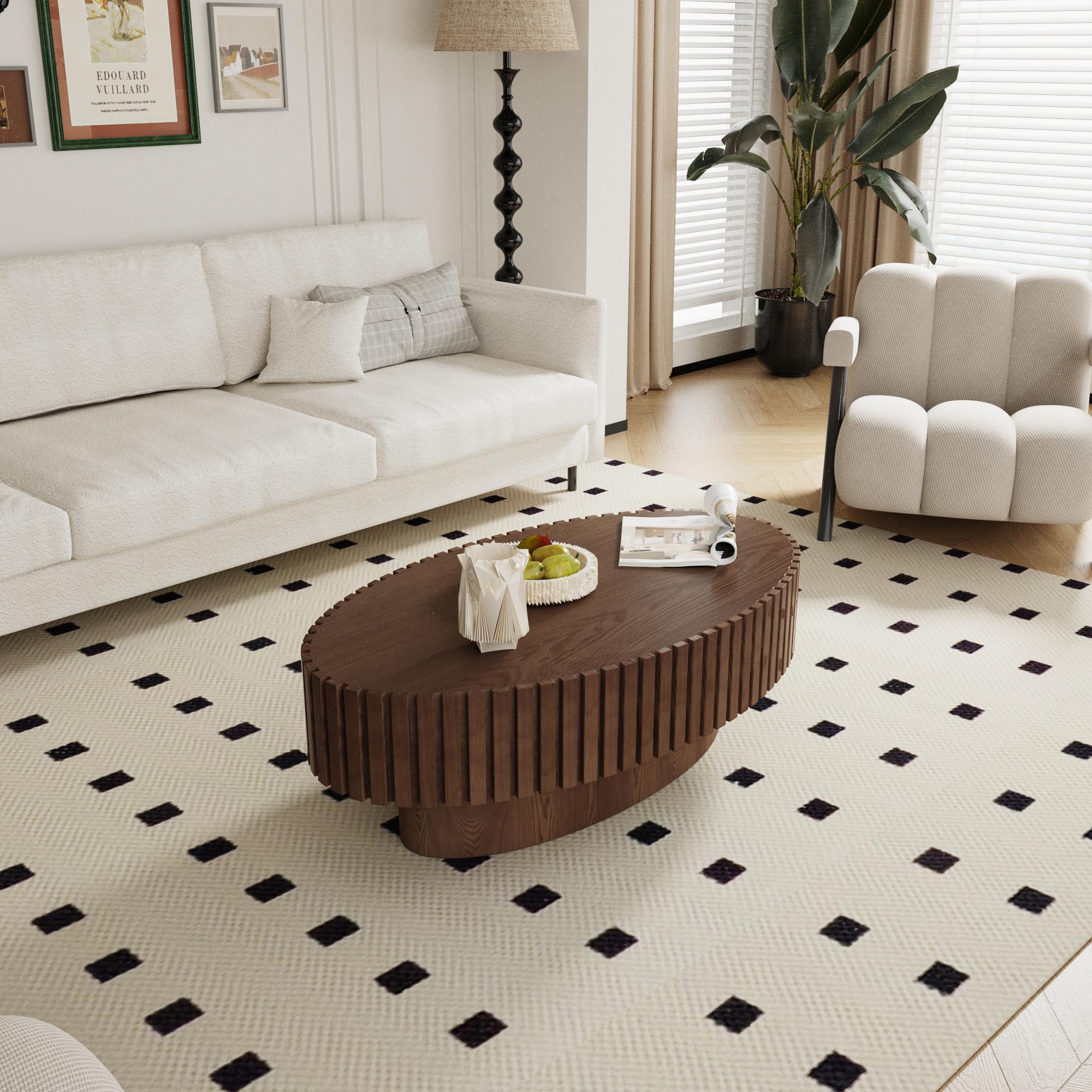 Oval Drum Coffee Table with Fluted Design