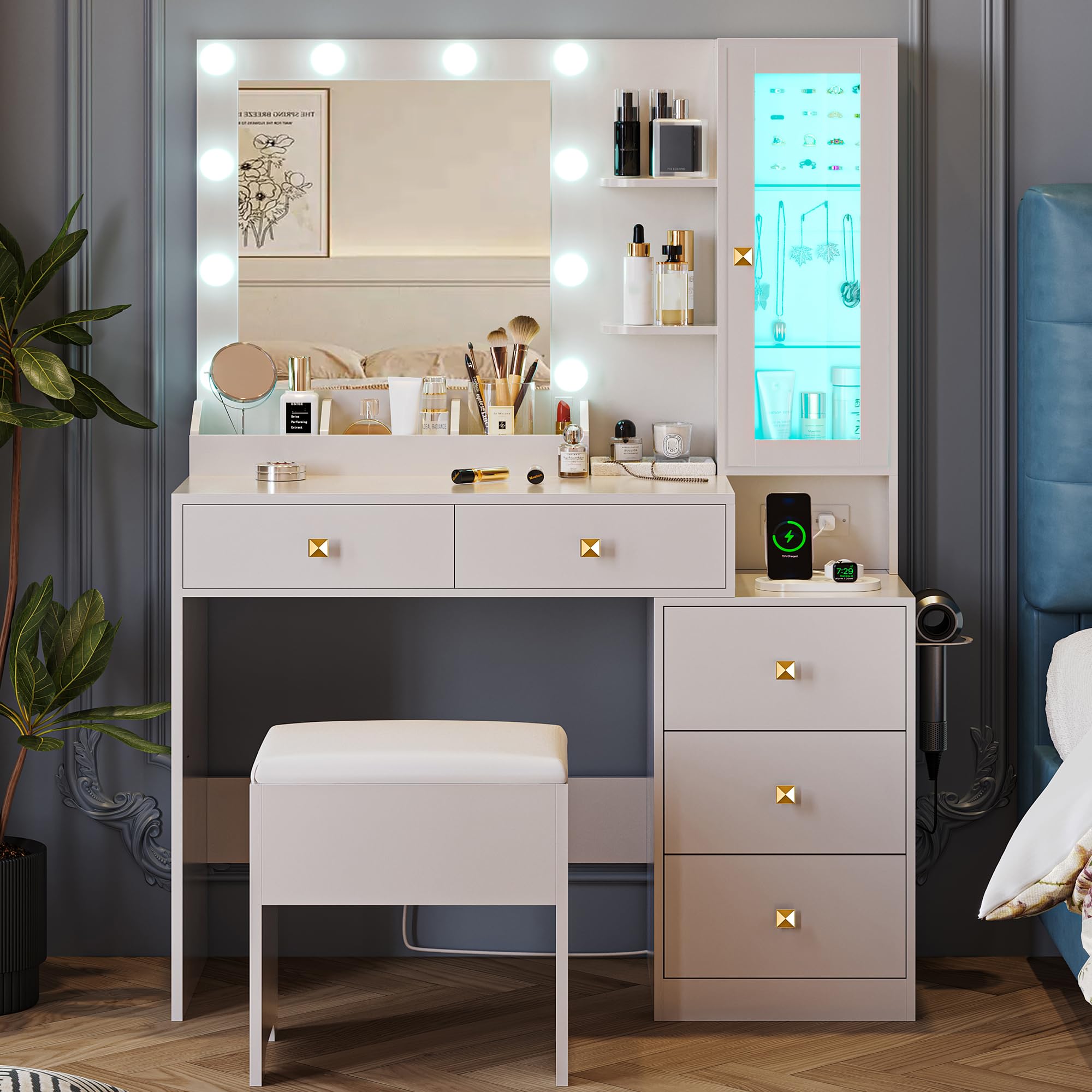 Makeup Vanity Desk with Mirror and Lights