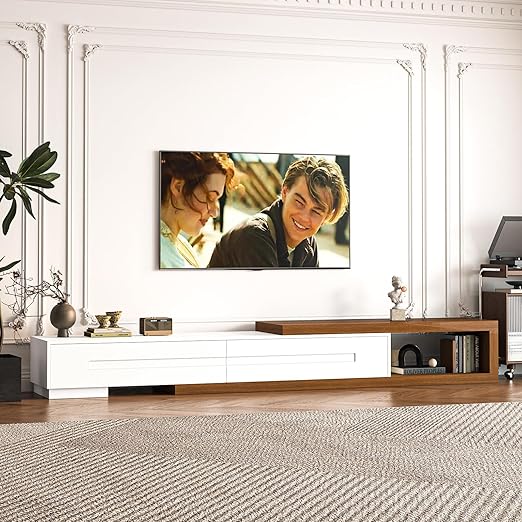 Extendable TV Stand 82-110 Inch with 2 Drawers White