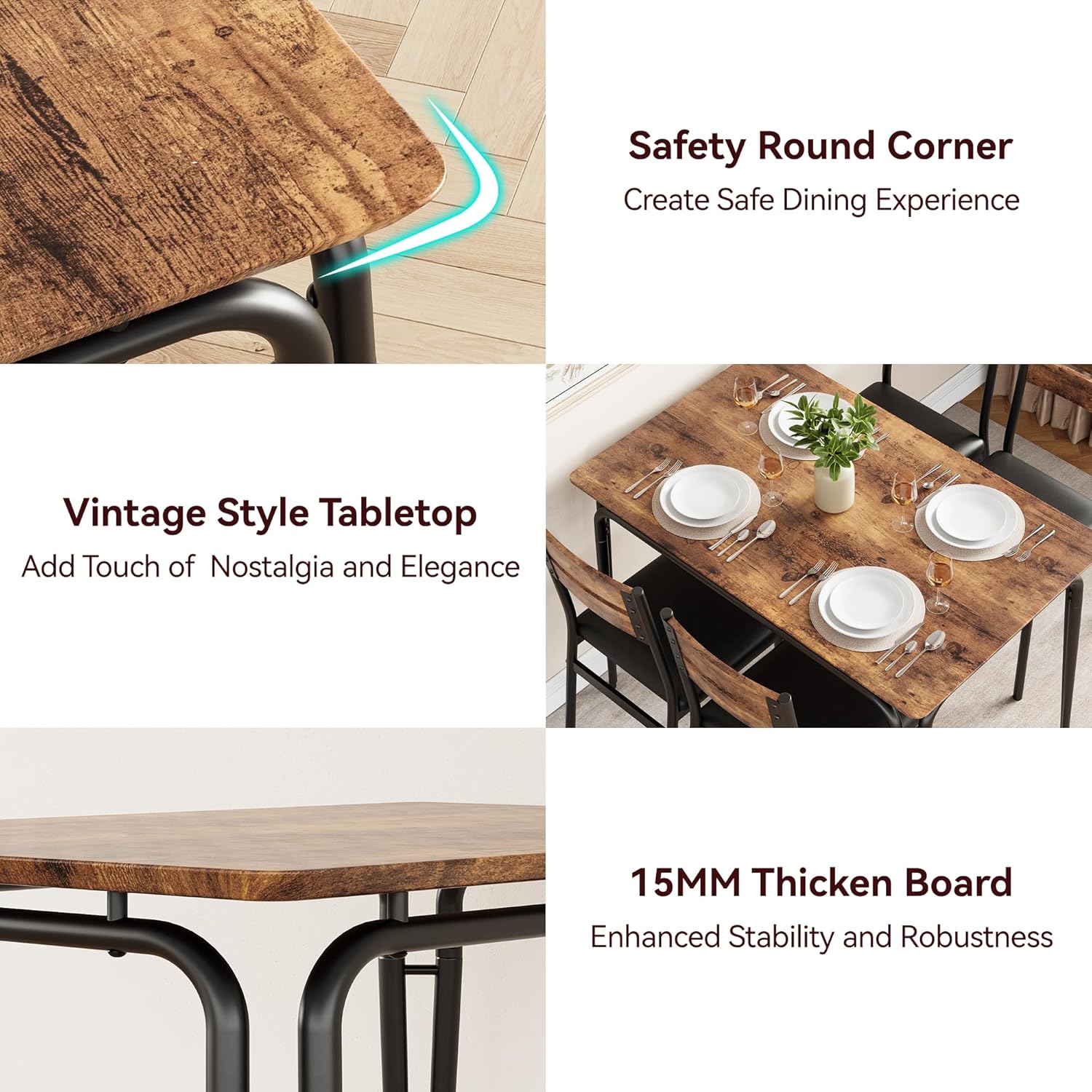 5-Piece Dining Table Set with Upholstered Chairs