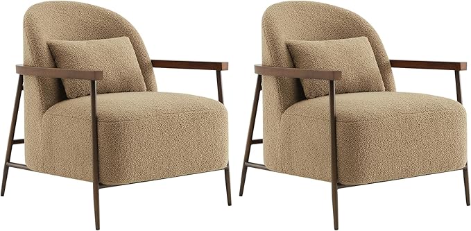 Faux Sherpa Fabric Accent Chair Set of 2