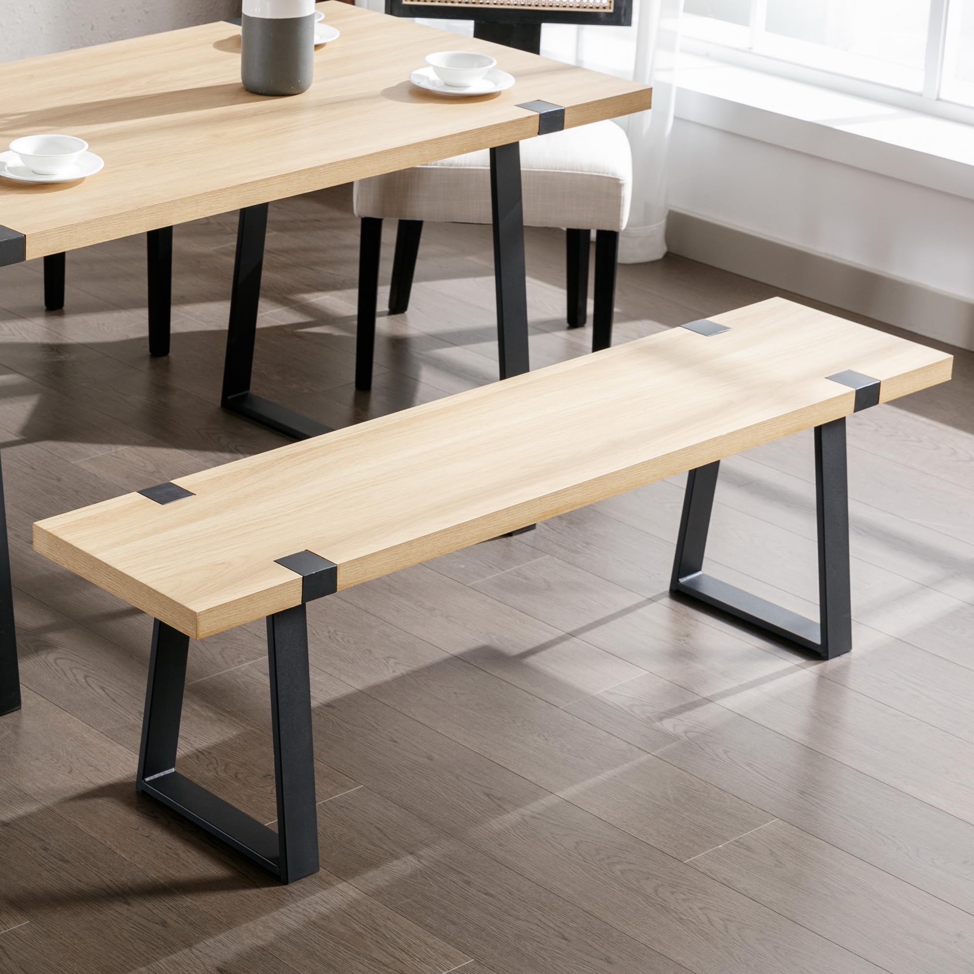 60" Wooden Dining Bench with Metal Legs