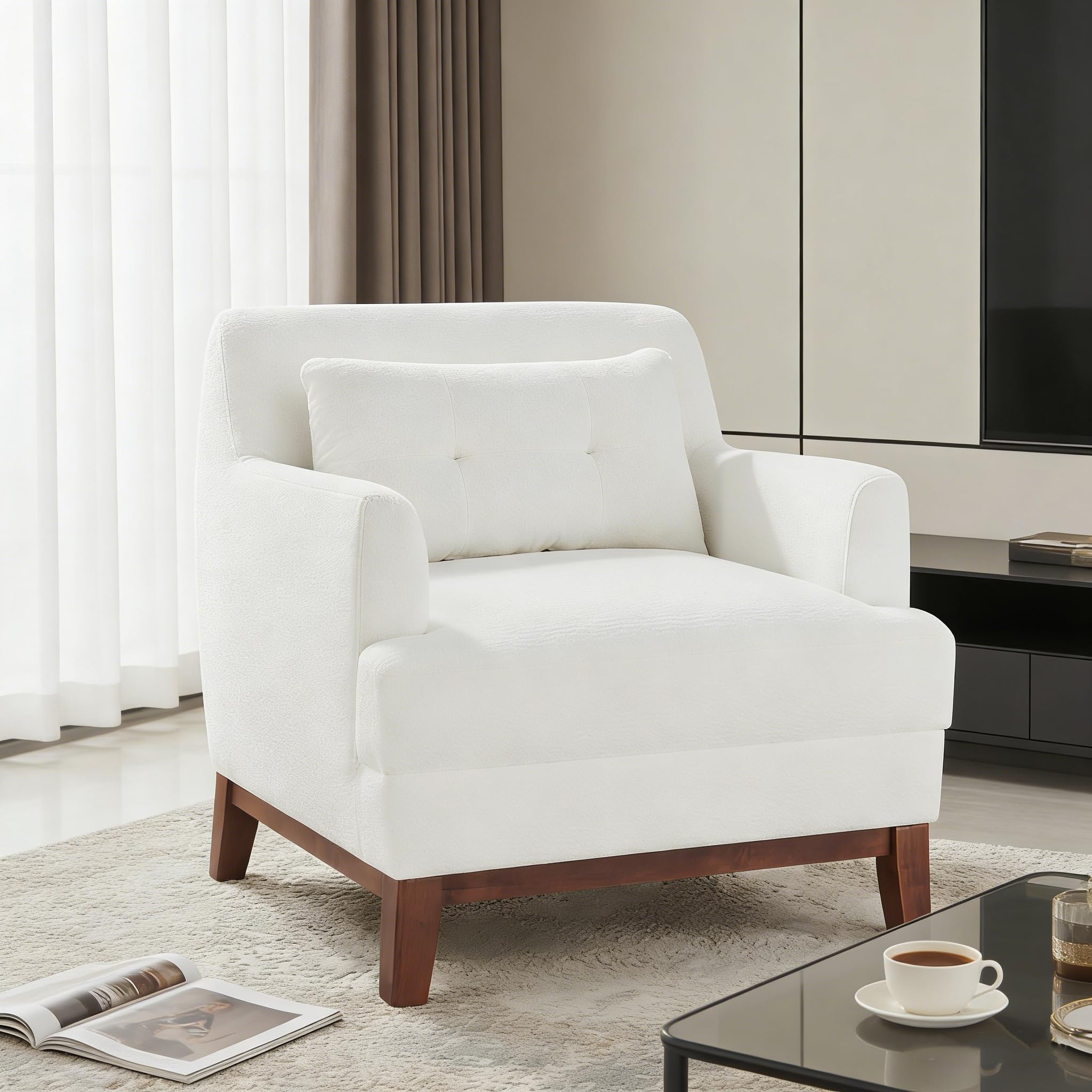 White Sherpa Accent Chair with Cushion