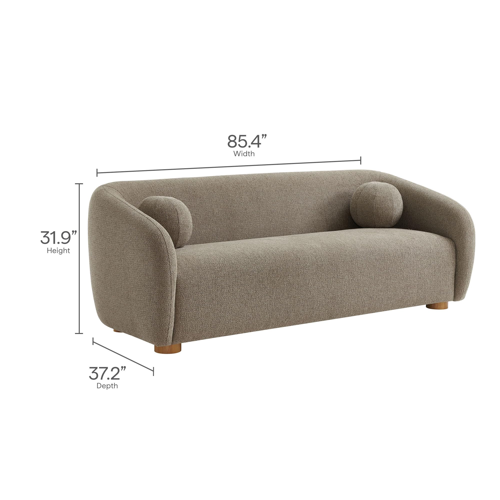 85 Inch Curved Back Sofa with Ball Throw Pillows