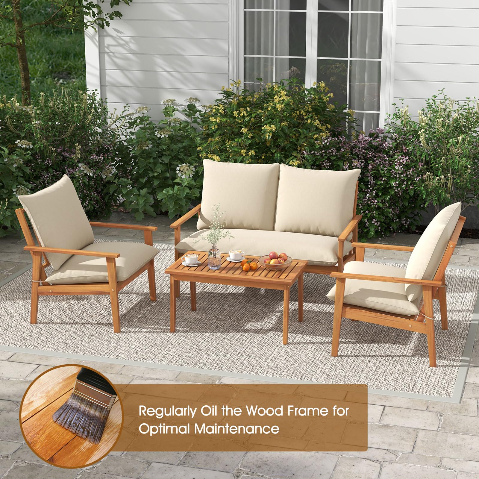 4-Piece Acacia Wood Patio Conversation Set