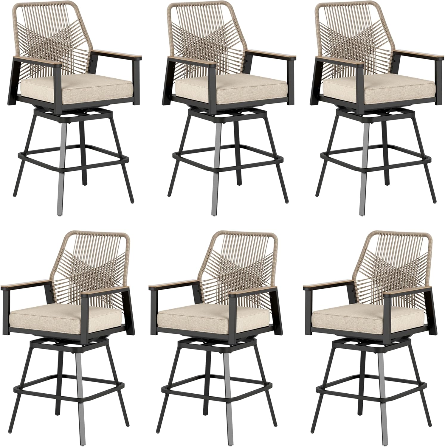 Outdoor Swivel Bar Stools Set of 4 with Cushions