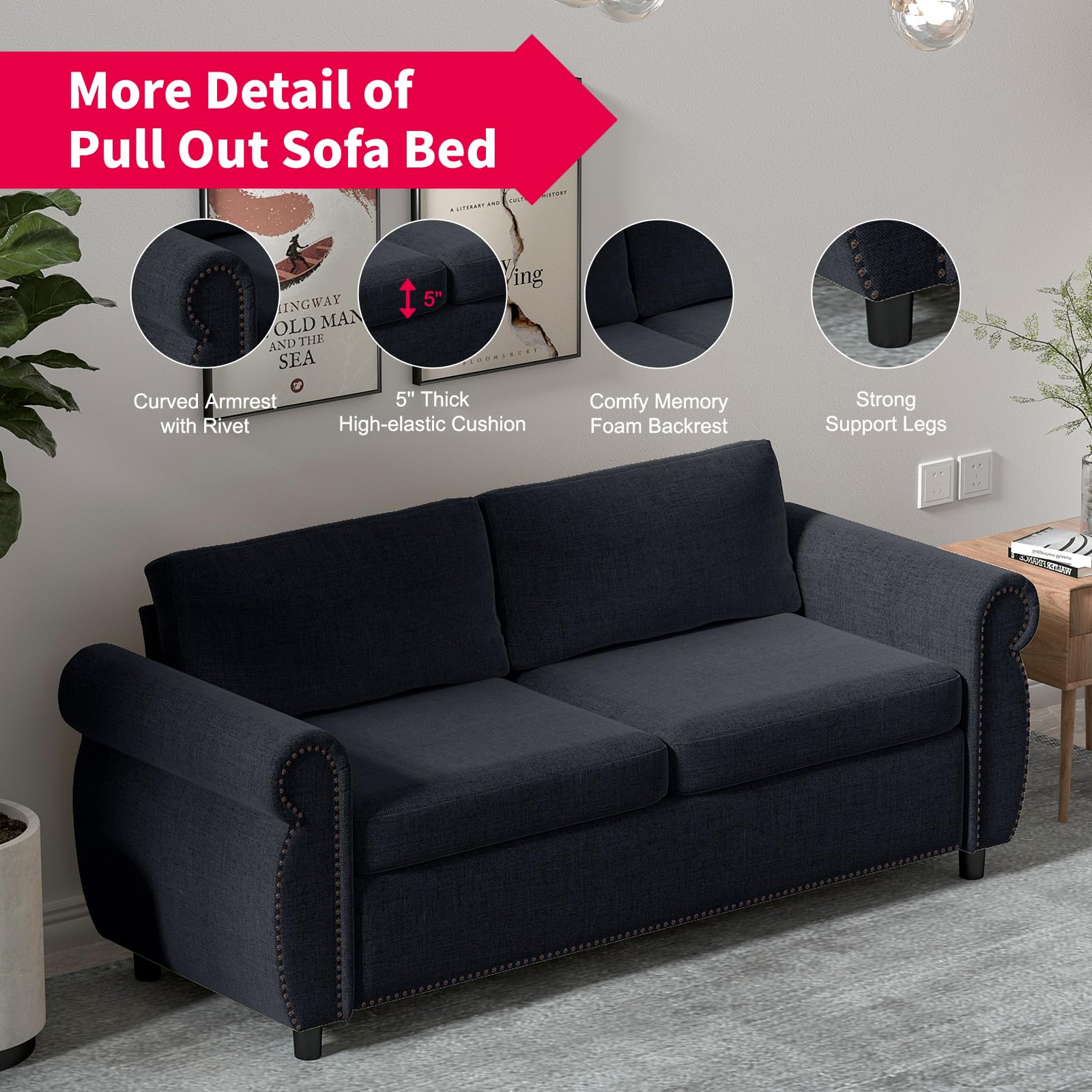 Convertible Sleeper Sofa Bed with Memory Foam Mattress