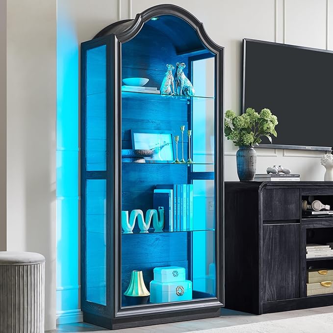 Arched Glass Display Cabinet with LED Lights