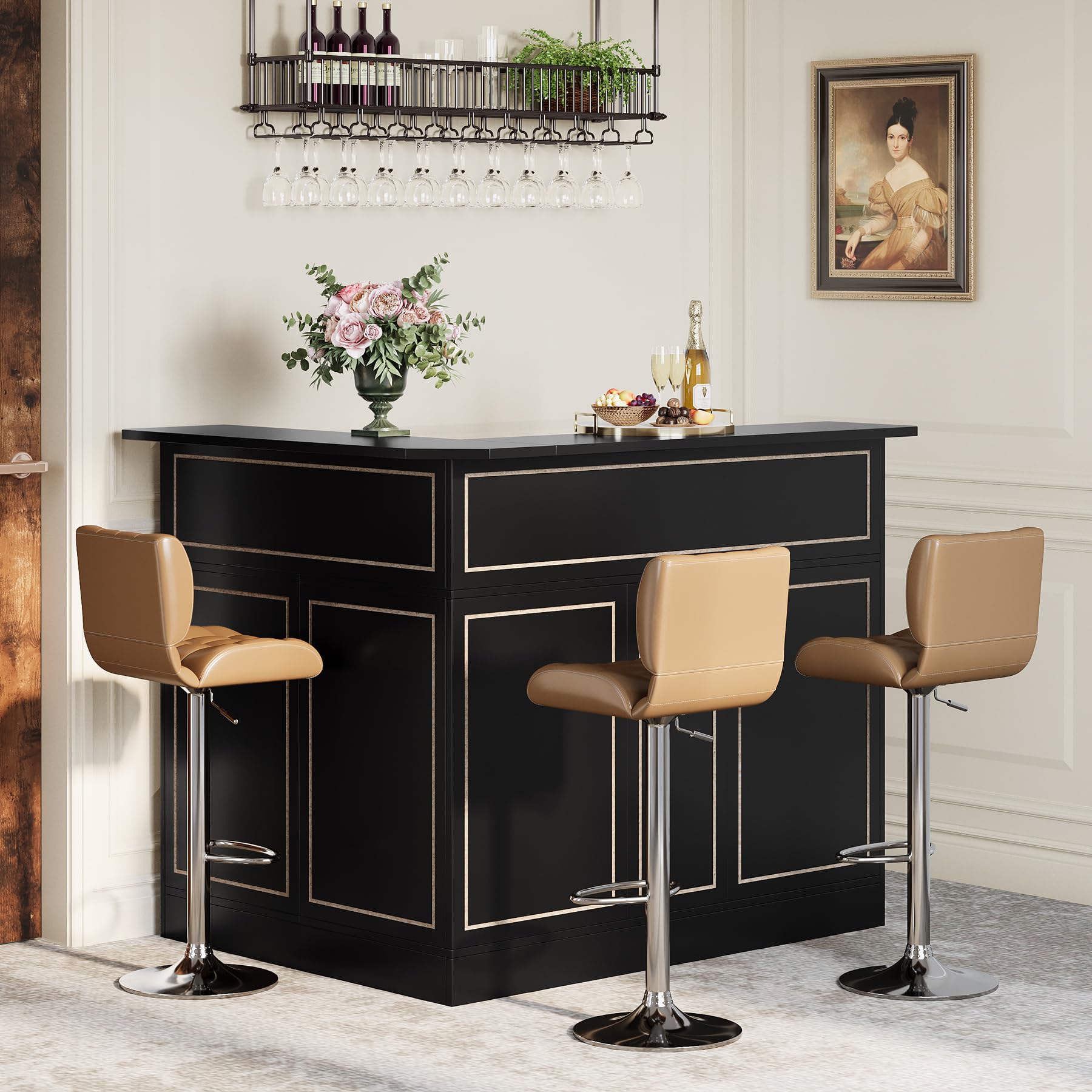 L-Shaped Bar Cabinet with Stemware Racks