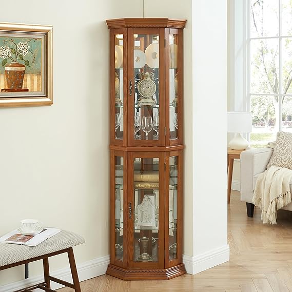 Lighted Glass Curio Cabinet with Adjustable Shelves
