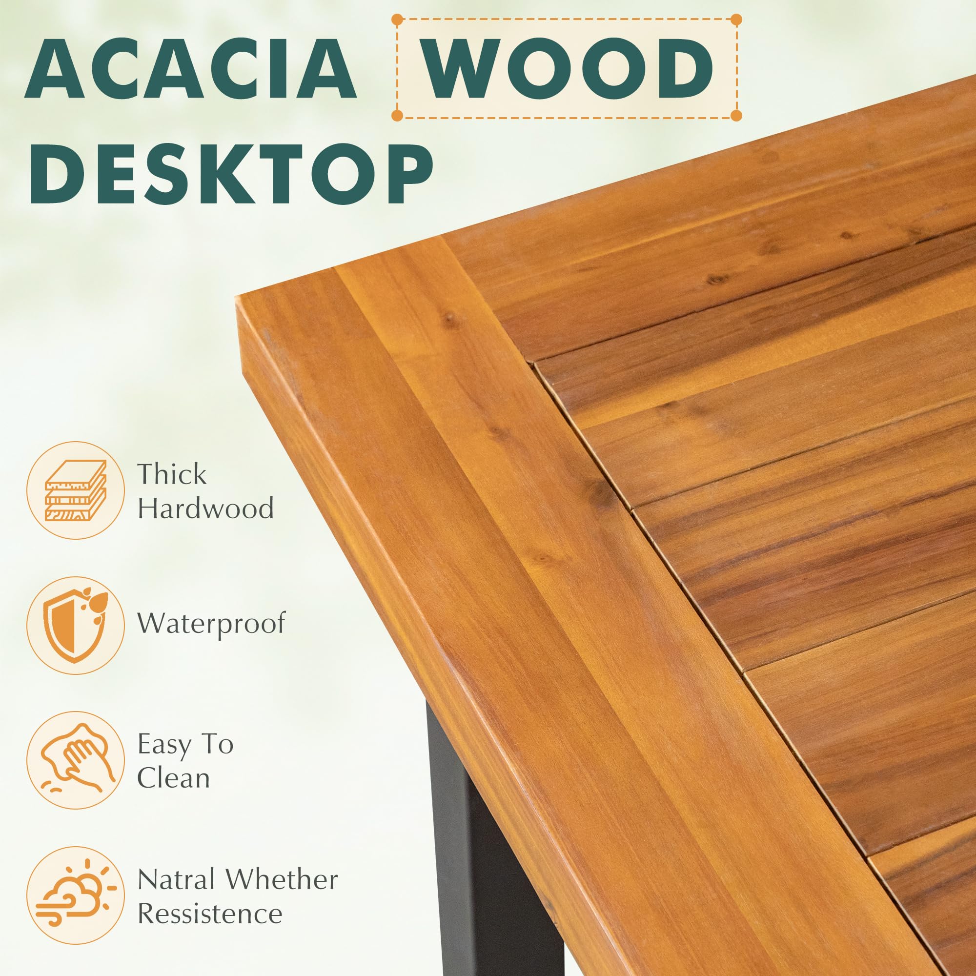 Acacia Wood Dining Table for 6 with Iron Legs