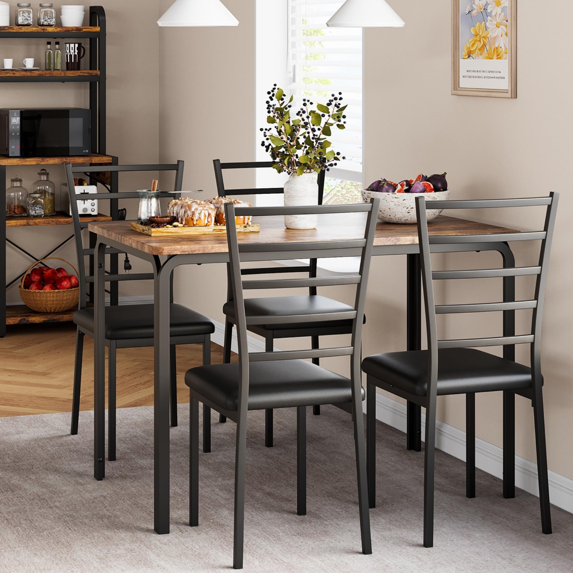 5-Piece Dining Table Set with Upholstered Chairs