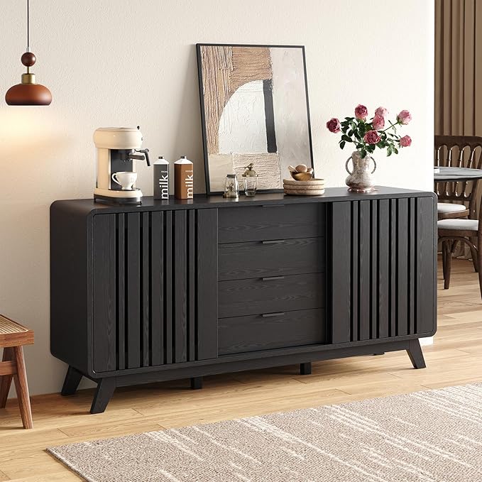 Mid Century Sideboard Buffet Cabinet with Sliding Doors