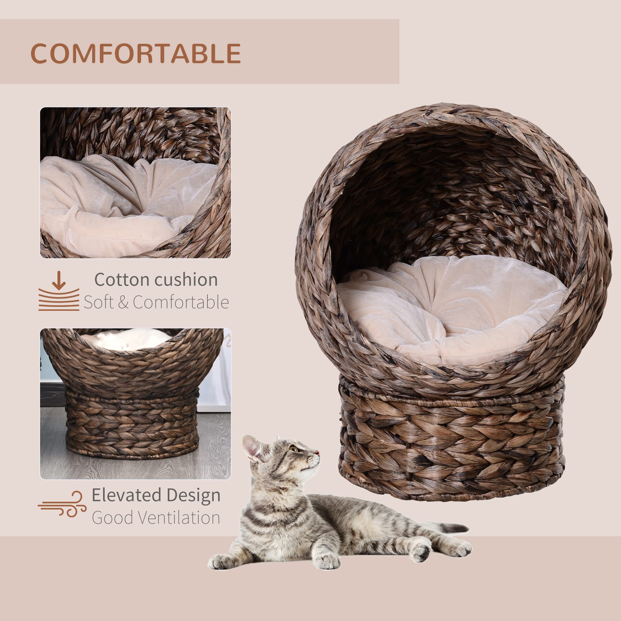 Handwoven Elevated Cat Bed with Soft Cushion & Stand