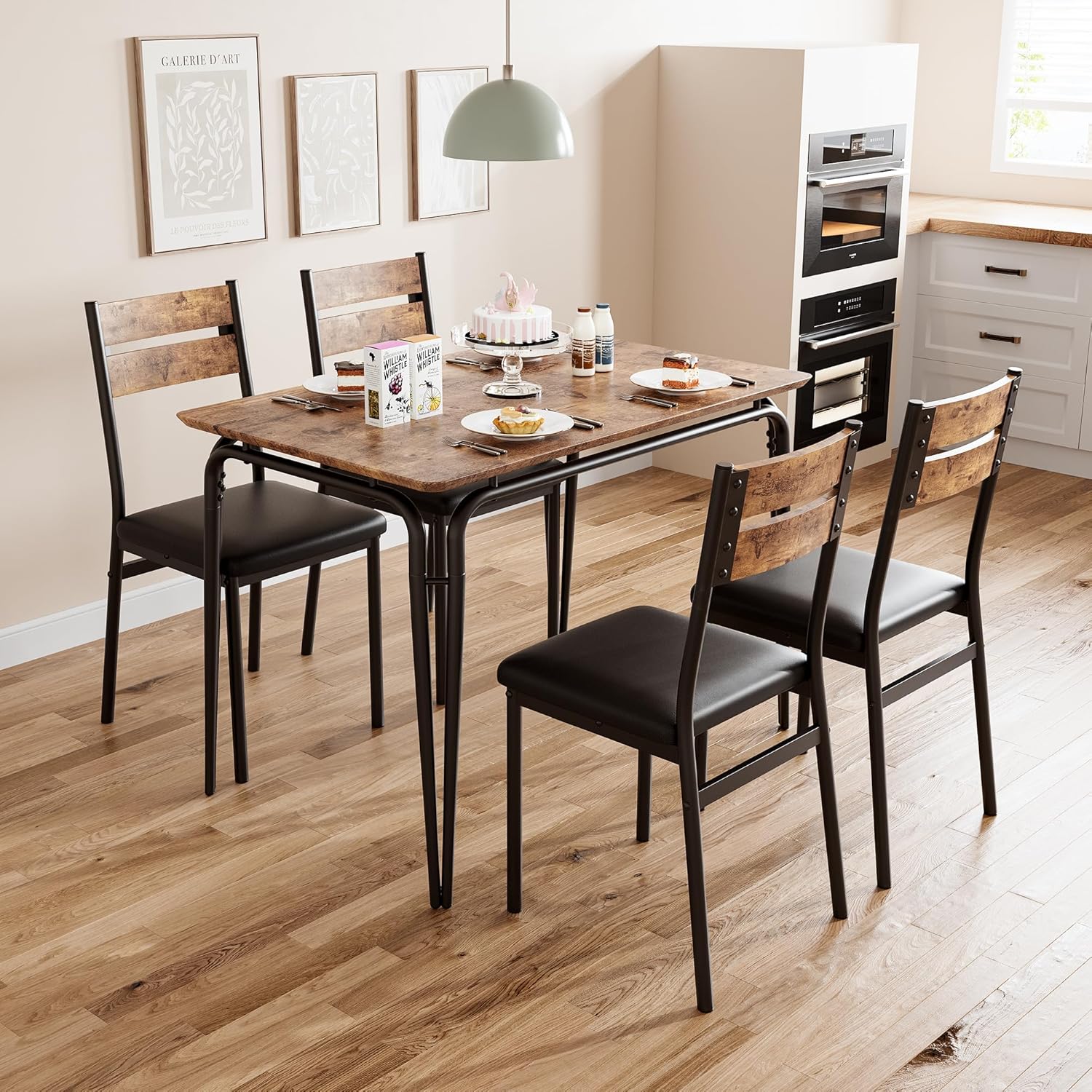 5-Piece Dining Table Set with Upholstered Chairs