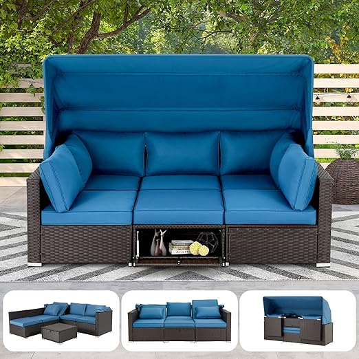 6-Piece Patio Sectional Sofa Set with Retractable Canopy