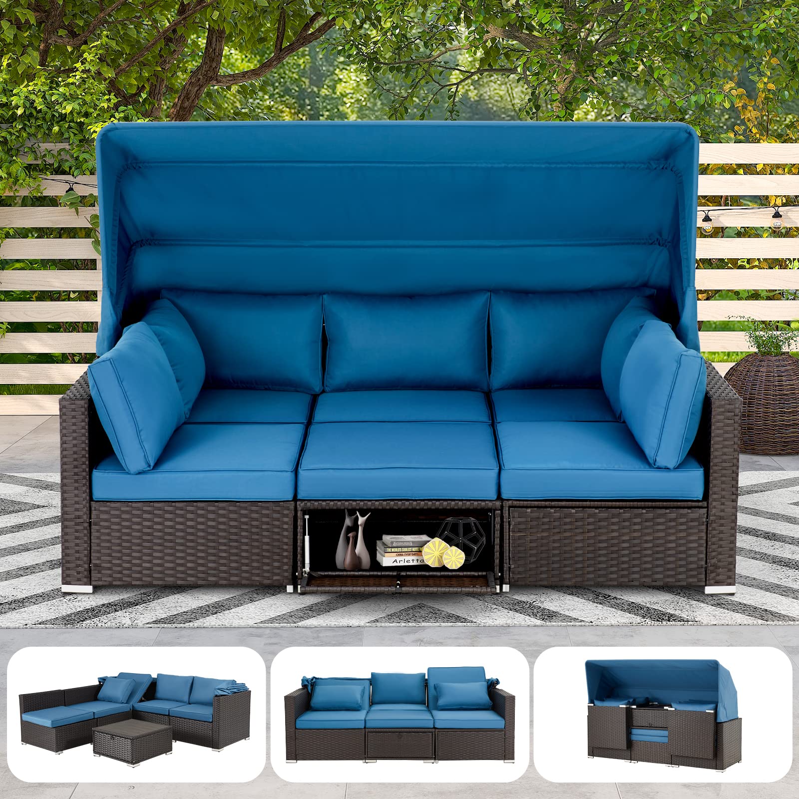 6-Piece Patio Sectional Sofa Set with Retractable Canopy