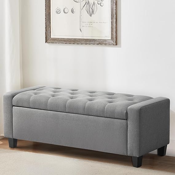 Upholstered Storage Bench with Hinge