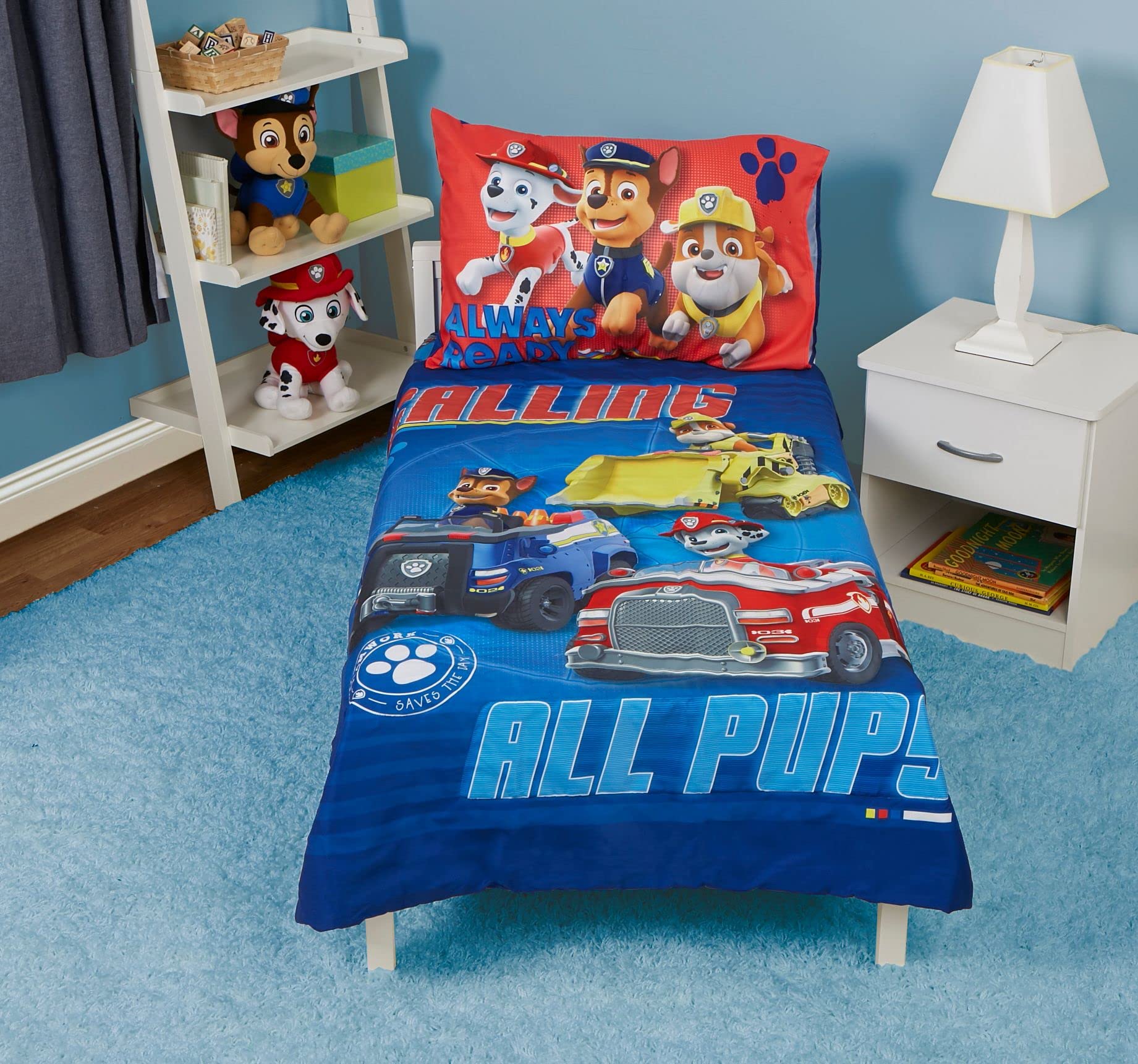 Toddler Bedding Set 4-Piece Blue Cartoon Theme