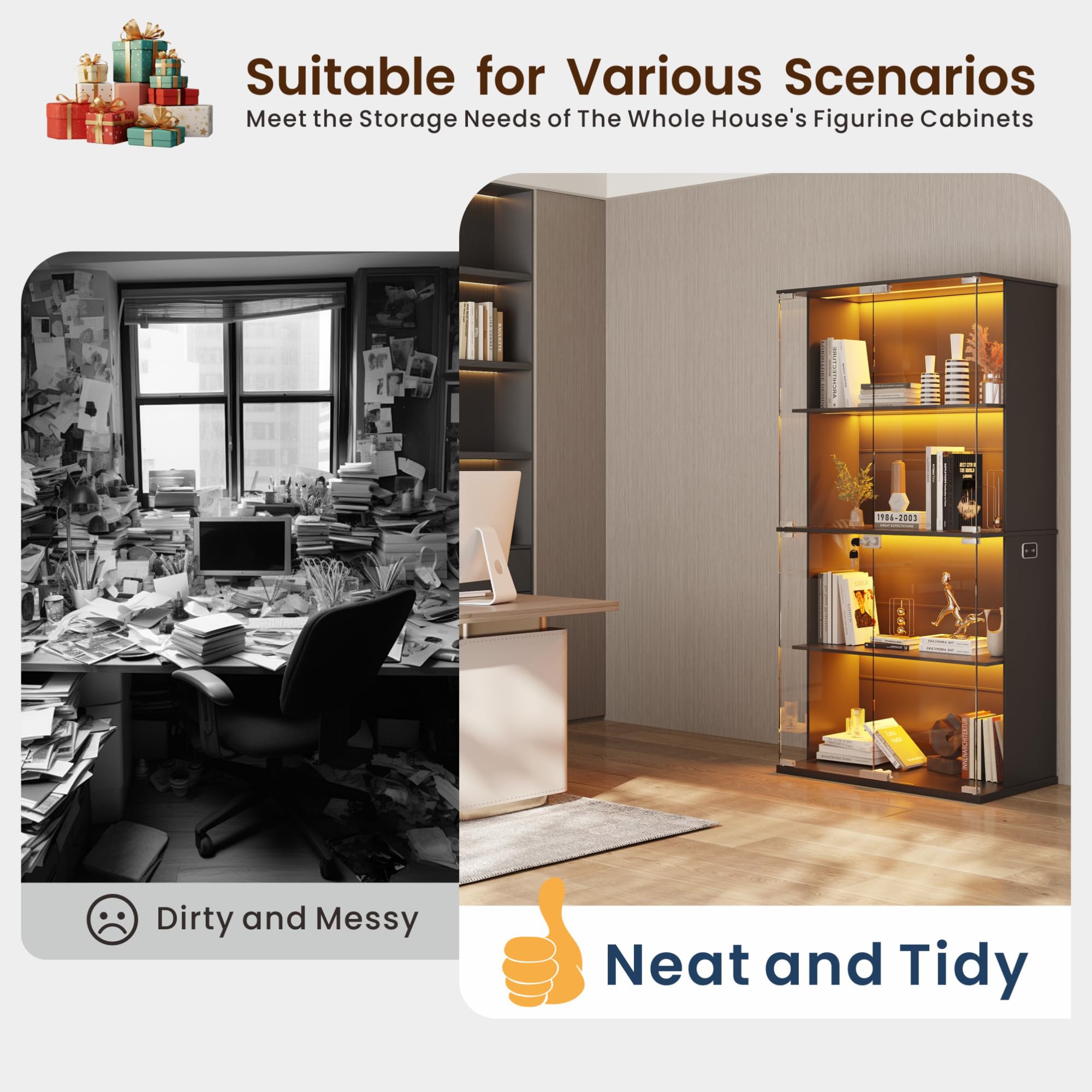 Display Cabinet with LED Lighting and Glass Doors