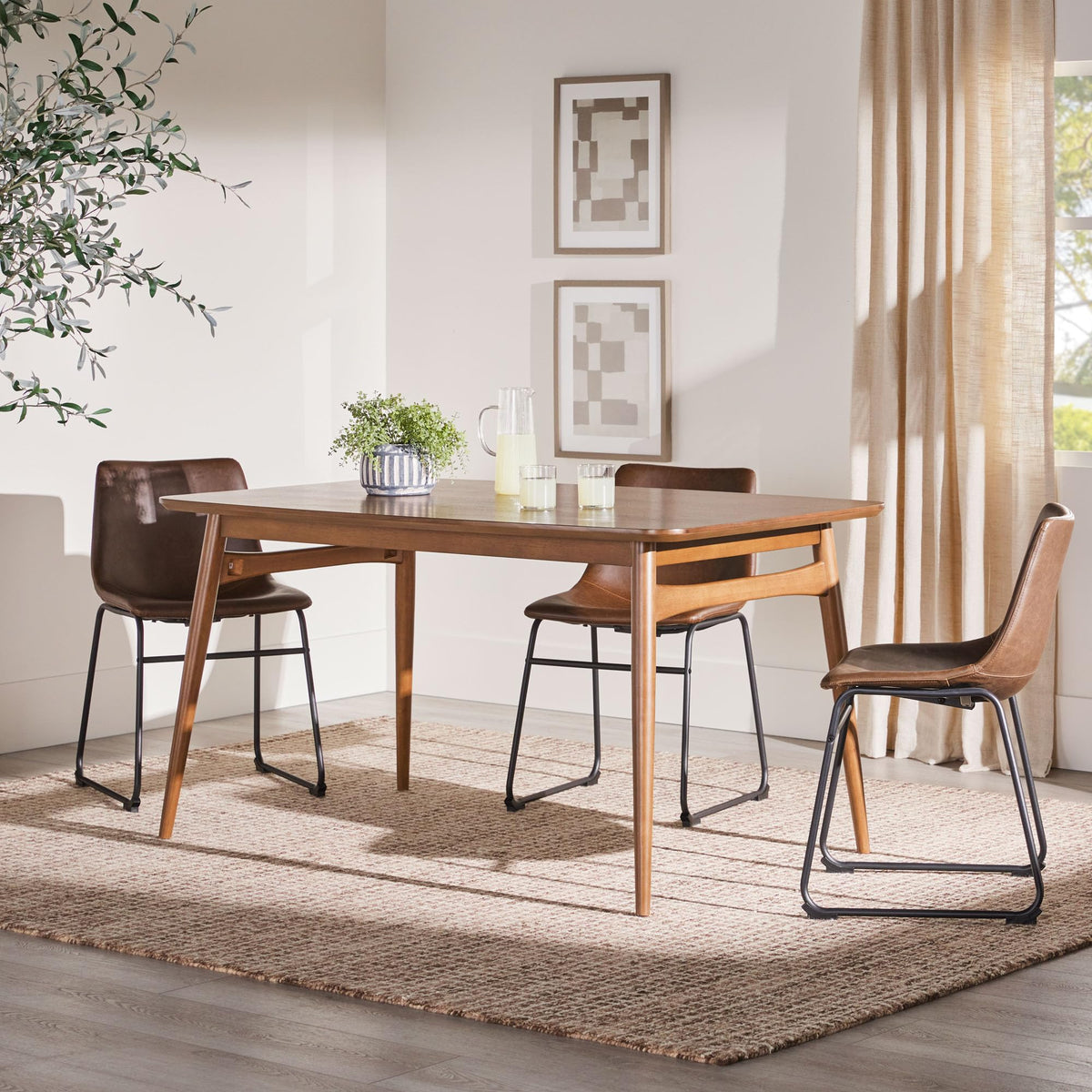 Mid-Century Modern Solid Wood Tapered-Leg Dining Table