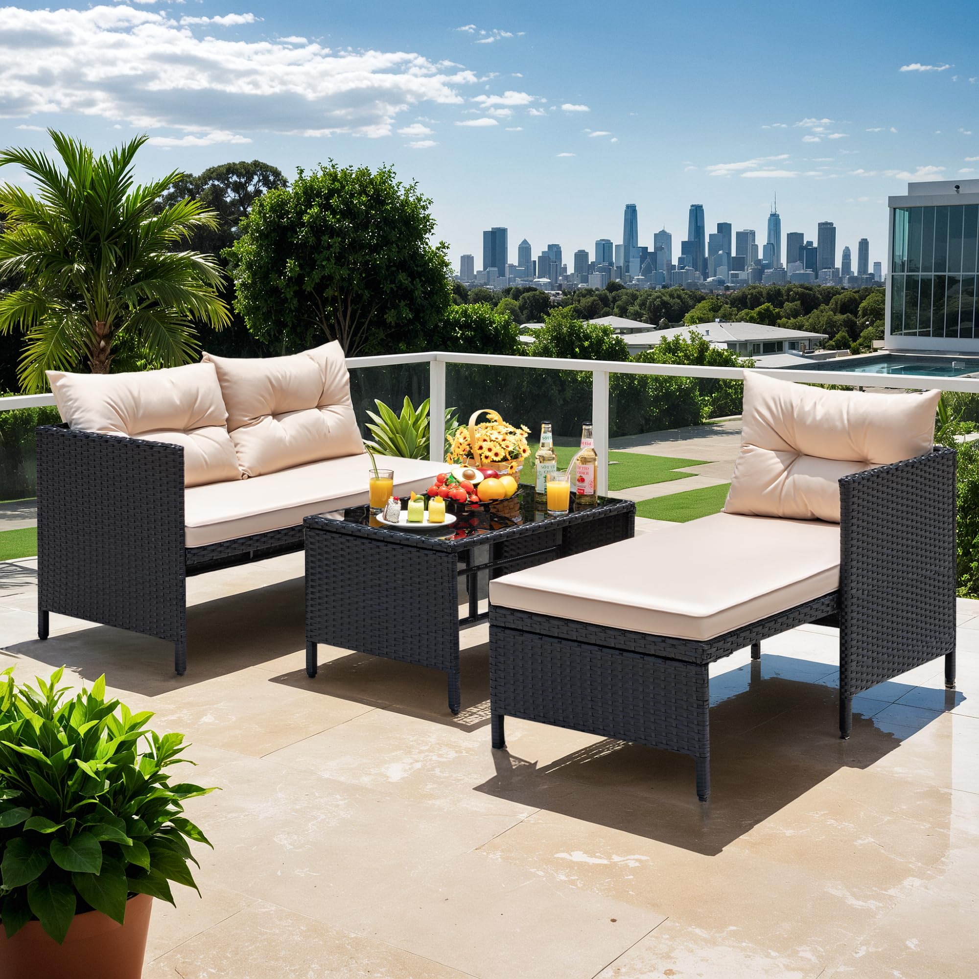 3-Piece Rattan Outdoor Sectional Sofa Set