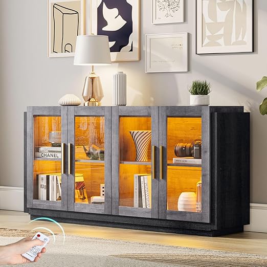 LED Sideboard Buffet Cabinet with Glass Doors