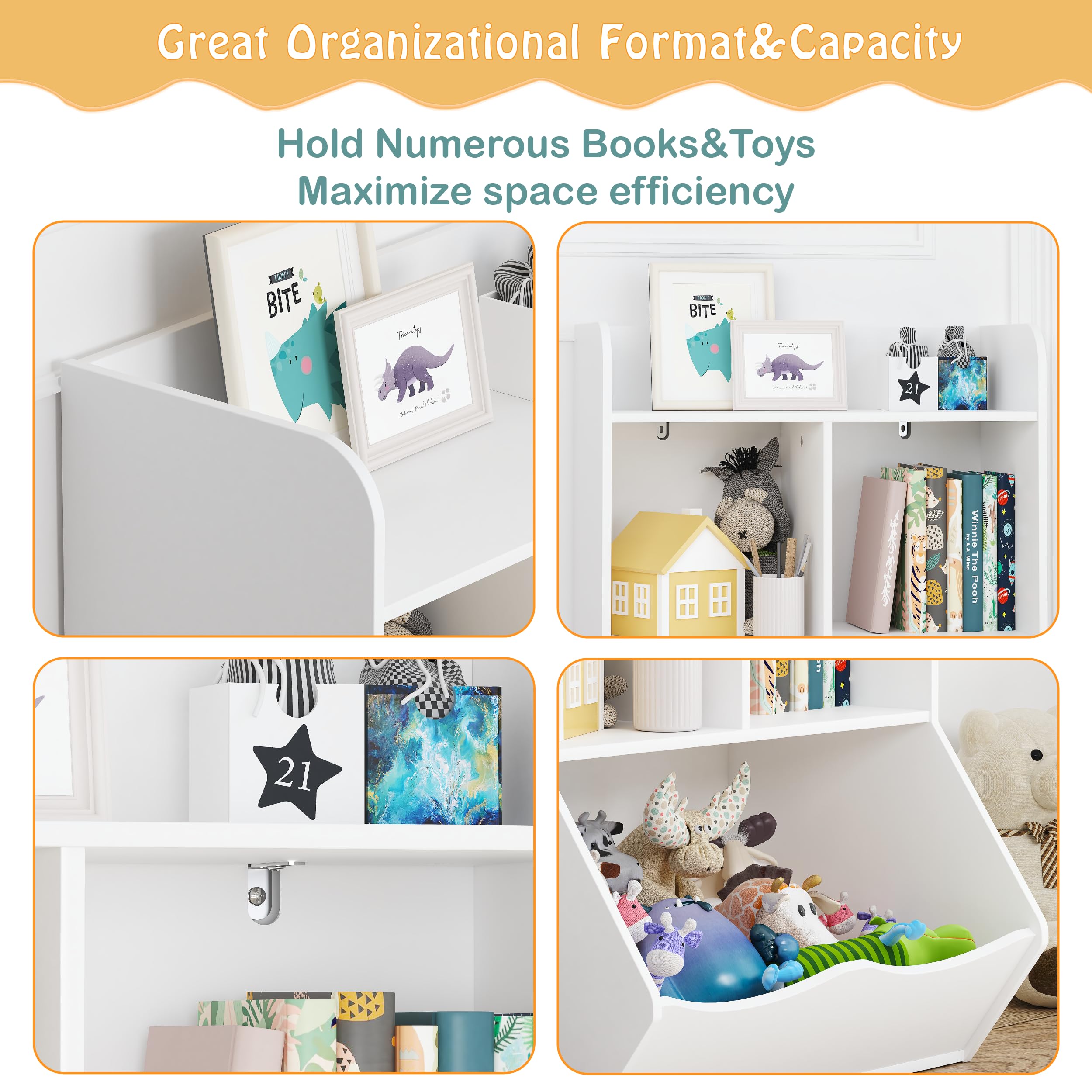 Kids Bookshelf and Toy Storage Organizer White