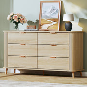 Fluted 6-Drawer Dresser Mid Century Modern Oak