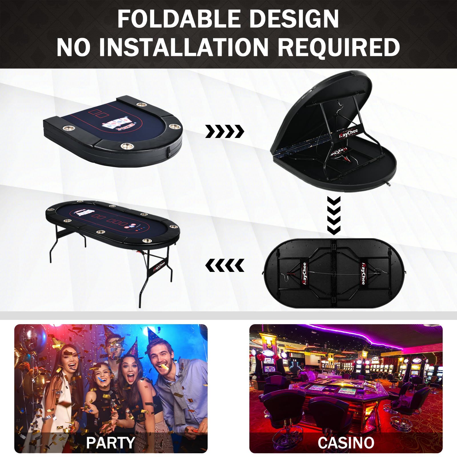 Foldable 8-Player Poker Table with Padded Rails