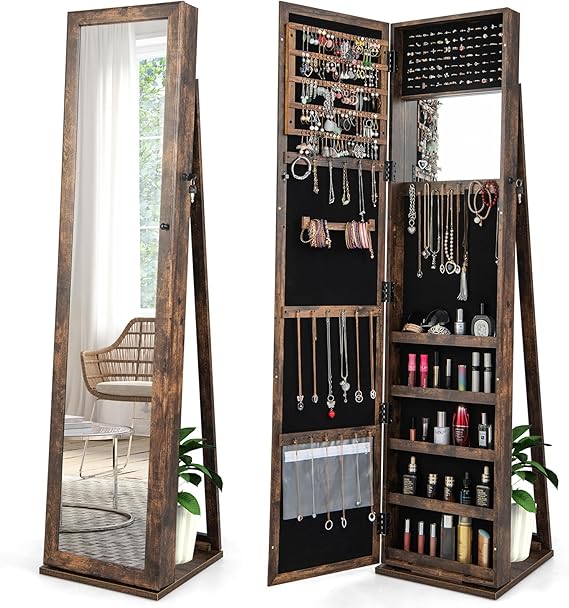 Standing Jewelry Cabinet with Full-Length Mirror