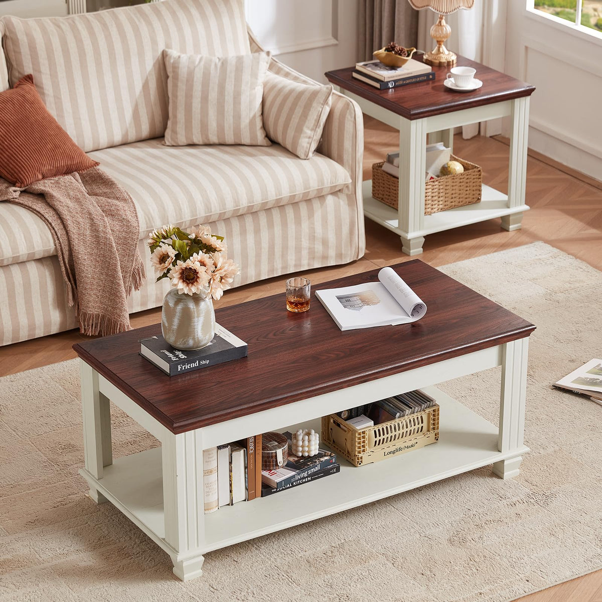 Farmhouse Coffee Table Set 3 Piece with End Tables