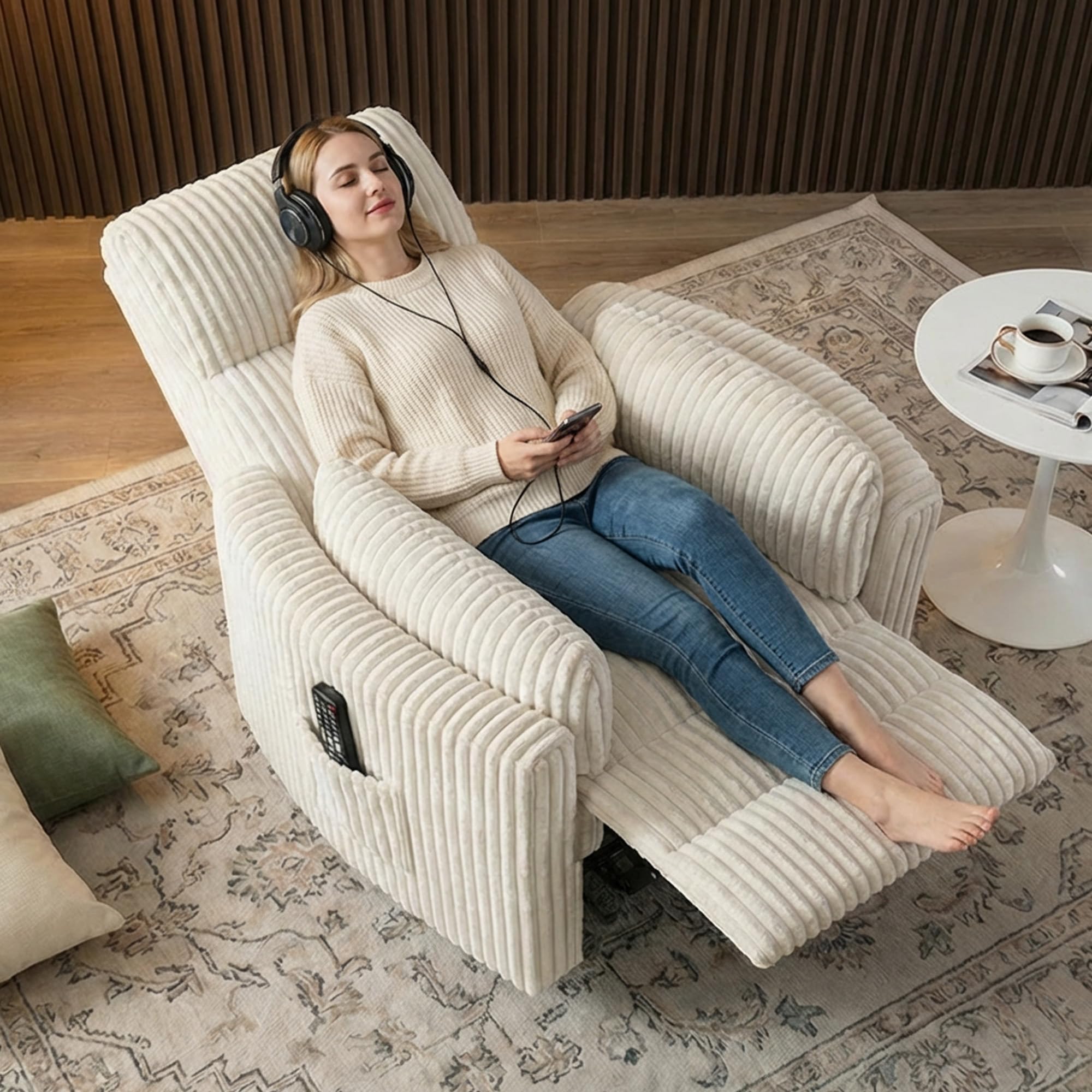 Round Power Lift Recliner Chair with Faux Fur