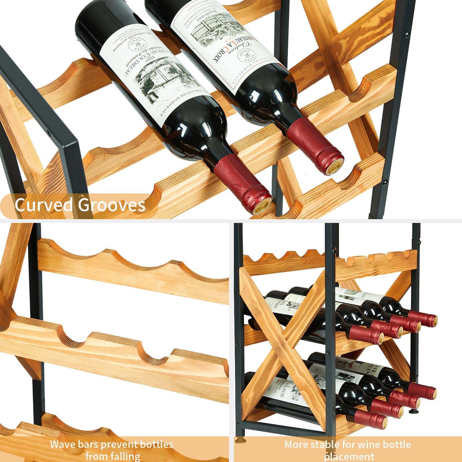 20 Bottle Wine Rack Freestanding Floor with Wood Top