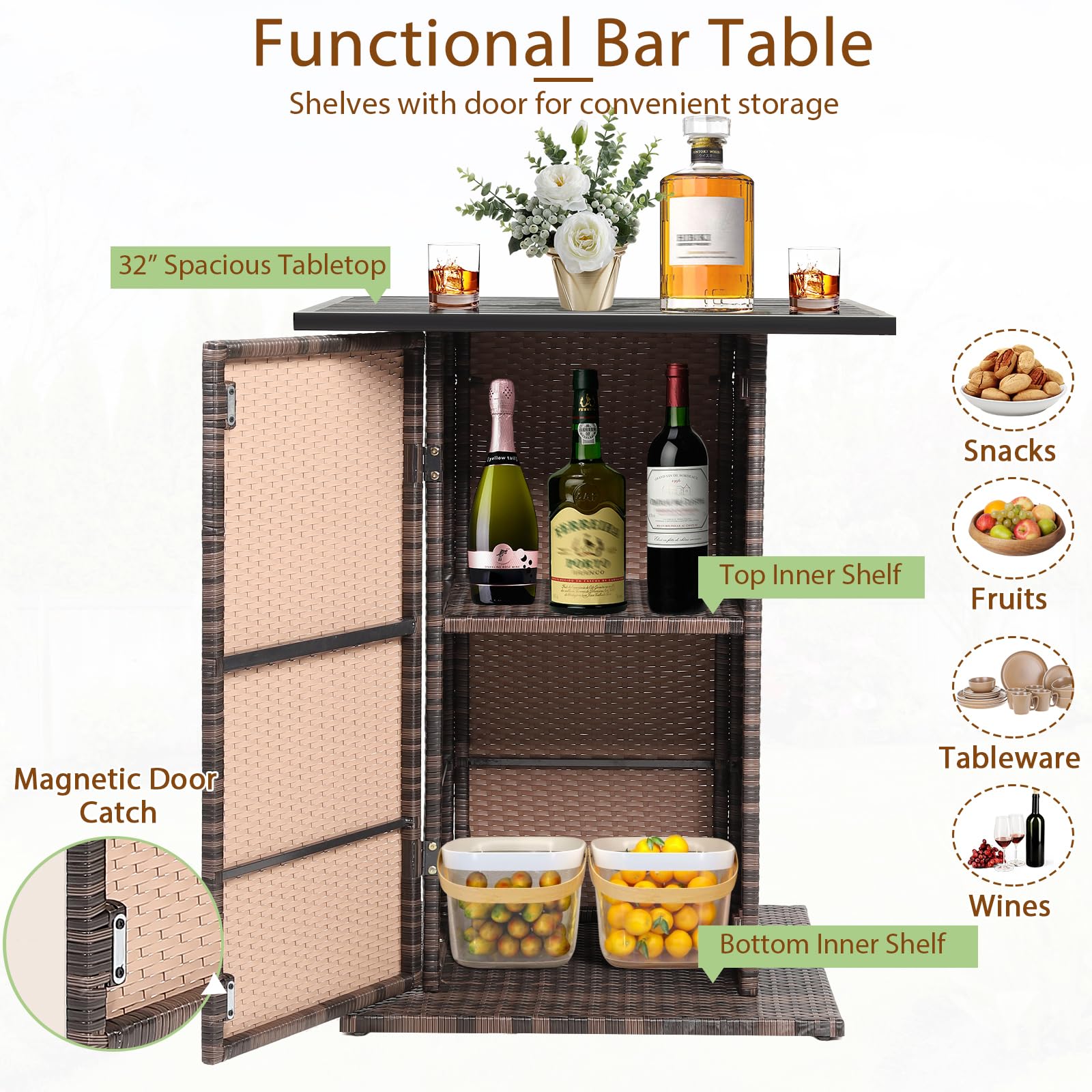 5-Piece Outdoor Wicker Bar Set with Storage