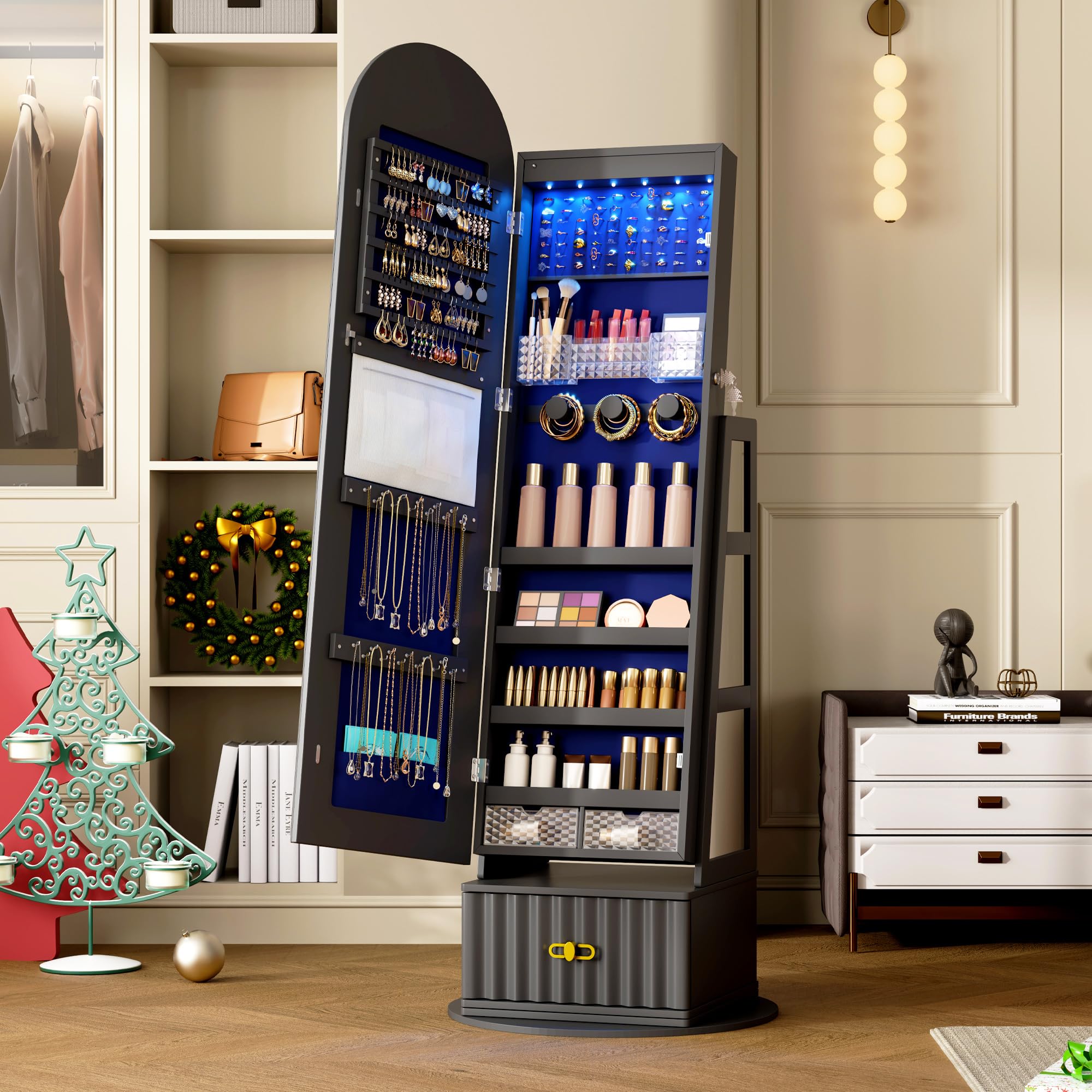 Full Length Mirror Jewelry Cabinet with Storage