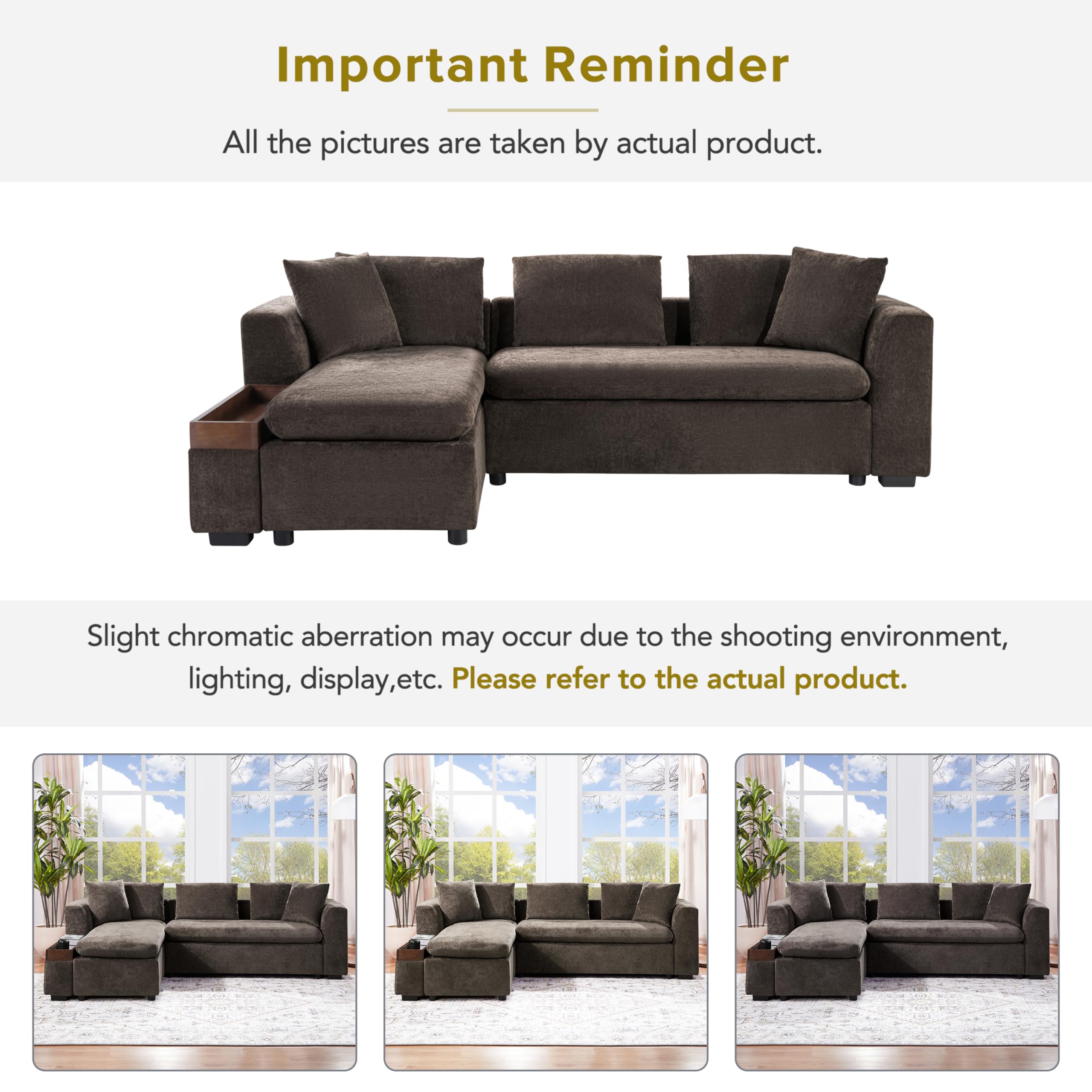 L-Shaped Sectional Sofa with Storage - 93.7" Chenille Fabric
