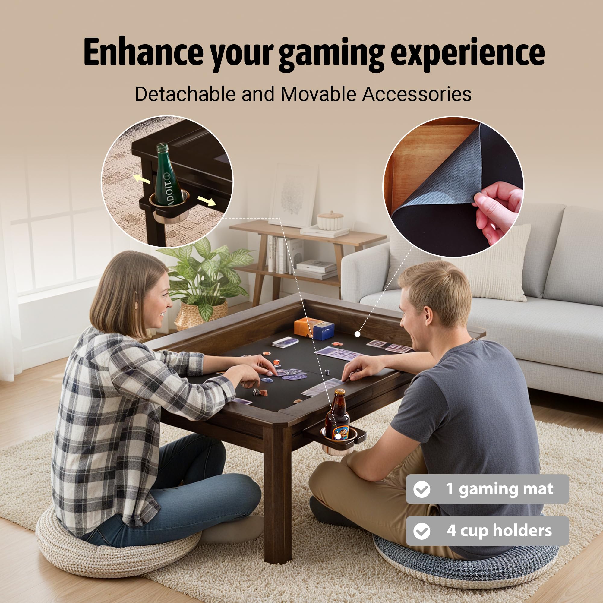 Solid Wood Board Game Coffee Table with Removable Top