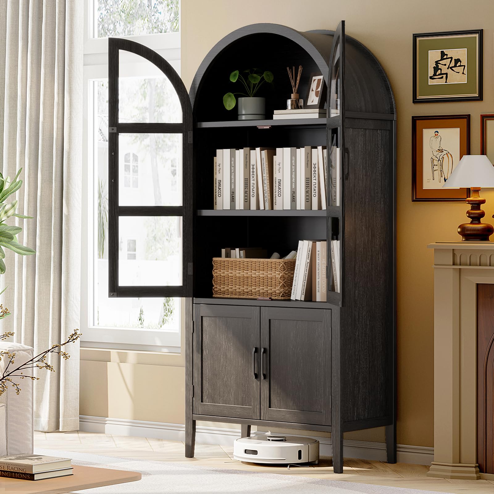 71" Tall Arched Cabinet with Glass Doors