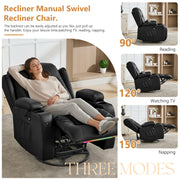 URRED Rocker Recliner Chair for Adults, 270° Swivel Glider Reclining Single Sofa with LED Ambient Light, Cup Holders and Side Pockets, Faux Leather Recliner for Living Room or Home Theater, Black