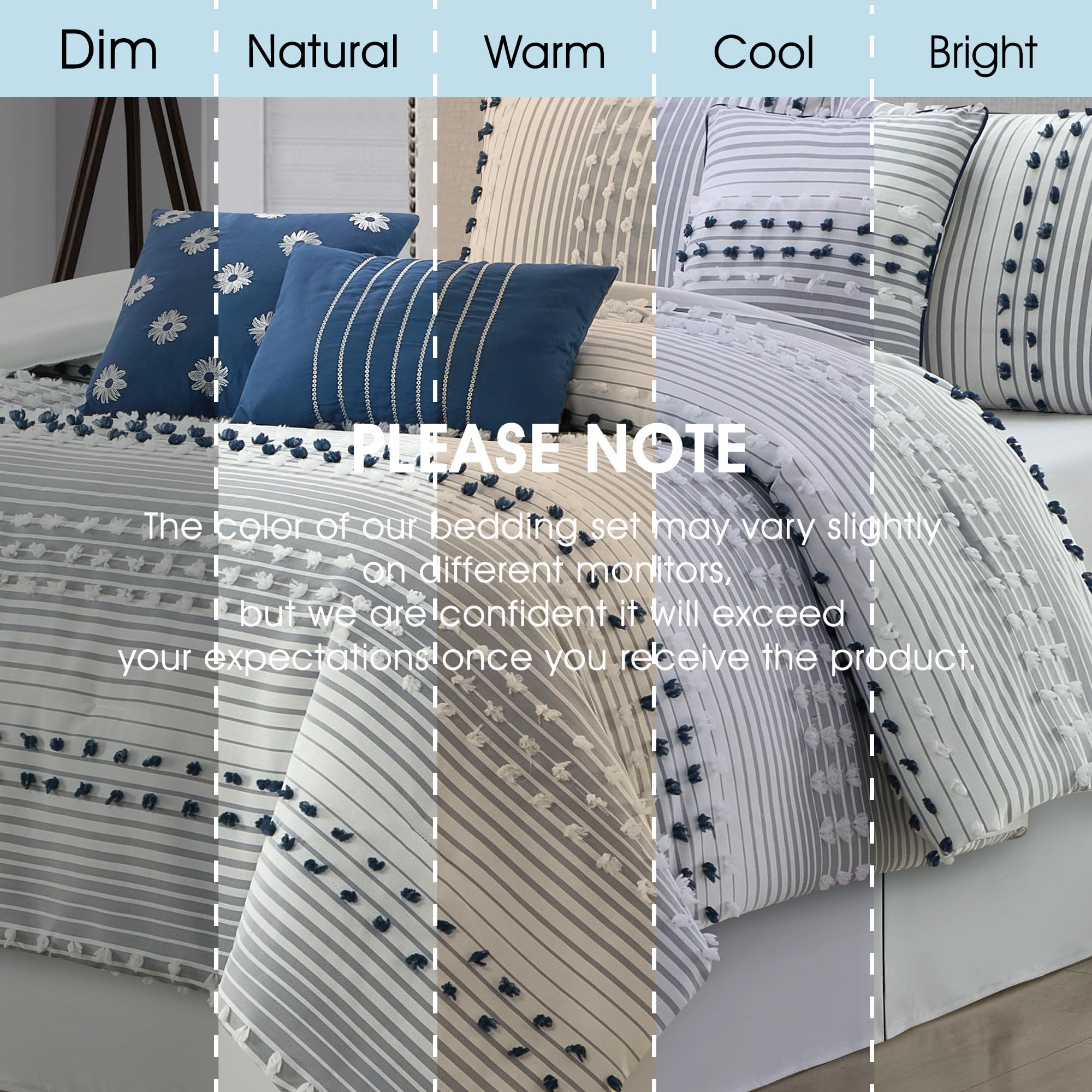 Queen Comforter Set Blue Jacquard Striped 7-Piece