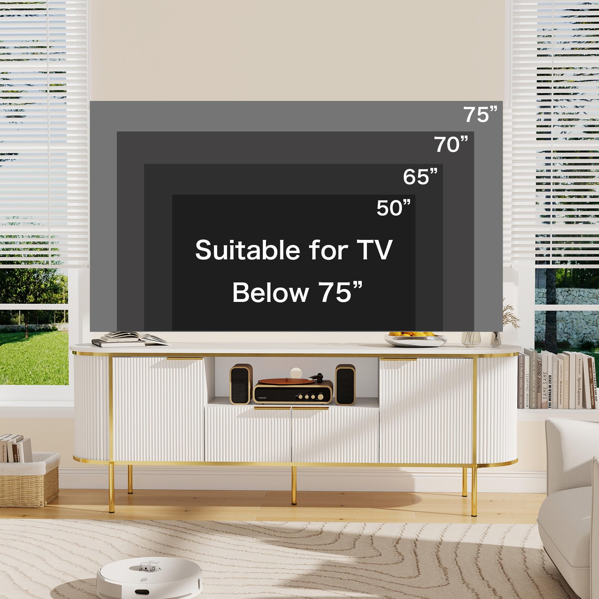 70 Inch TV Stand with Storage and Doors
